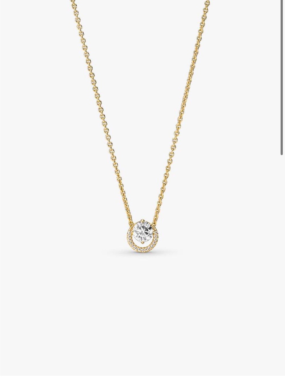 Pandora Gold Halo Pendant Necklace with Clear Stone